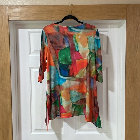 Michael Tyler 3/4 Sleeve Top Blouse V-neck Casual Abstract Women’s Tunic Size L - Picture 4 of 11